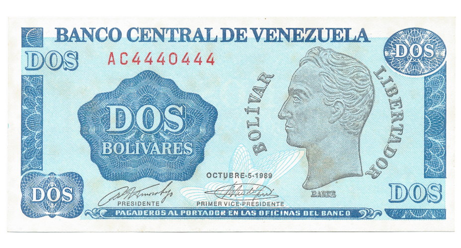 Billete 2 Bs Tinoquito 1989 Capicúa AC4440444 - Numisfila