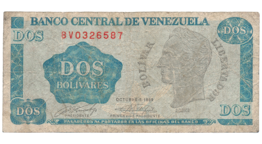 Billete 2 Bs Tinoquito 1989 BV7 Serial BV0326587 - Numisfila