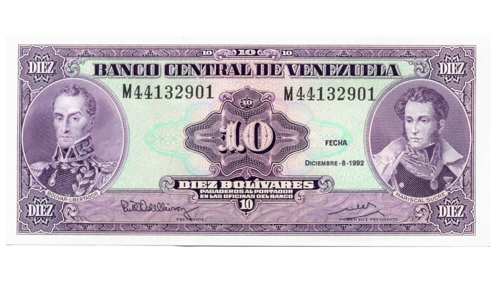 Paca 100 Billetes 10 Bolívares 1992 M8 Seriales M44132901 - M44133000  - Numisfila