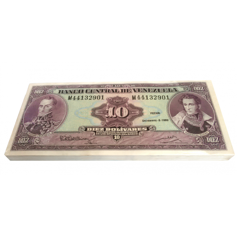 Paca 100 Billetes 10 Bolívares 1992 M8 Seriales M44132901 - M44133000  - Numisfila