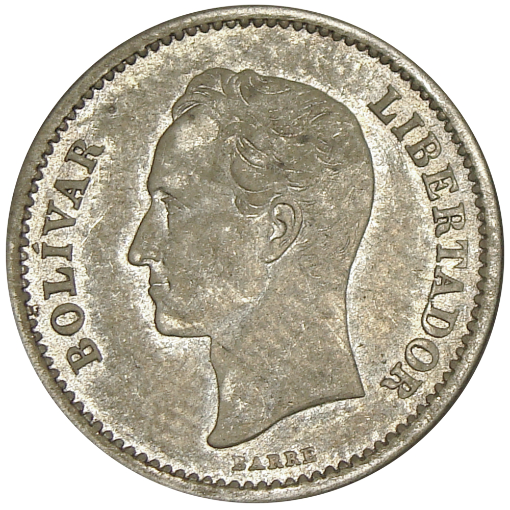 Moneda de Plata 25 Céntimos 1921   ¼ de Bolivar - Medio   - Numisfila