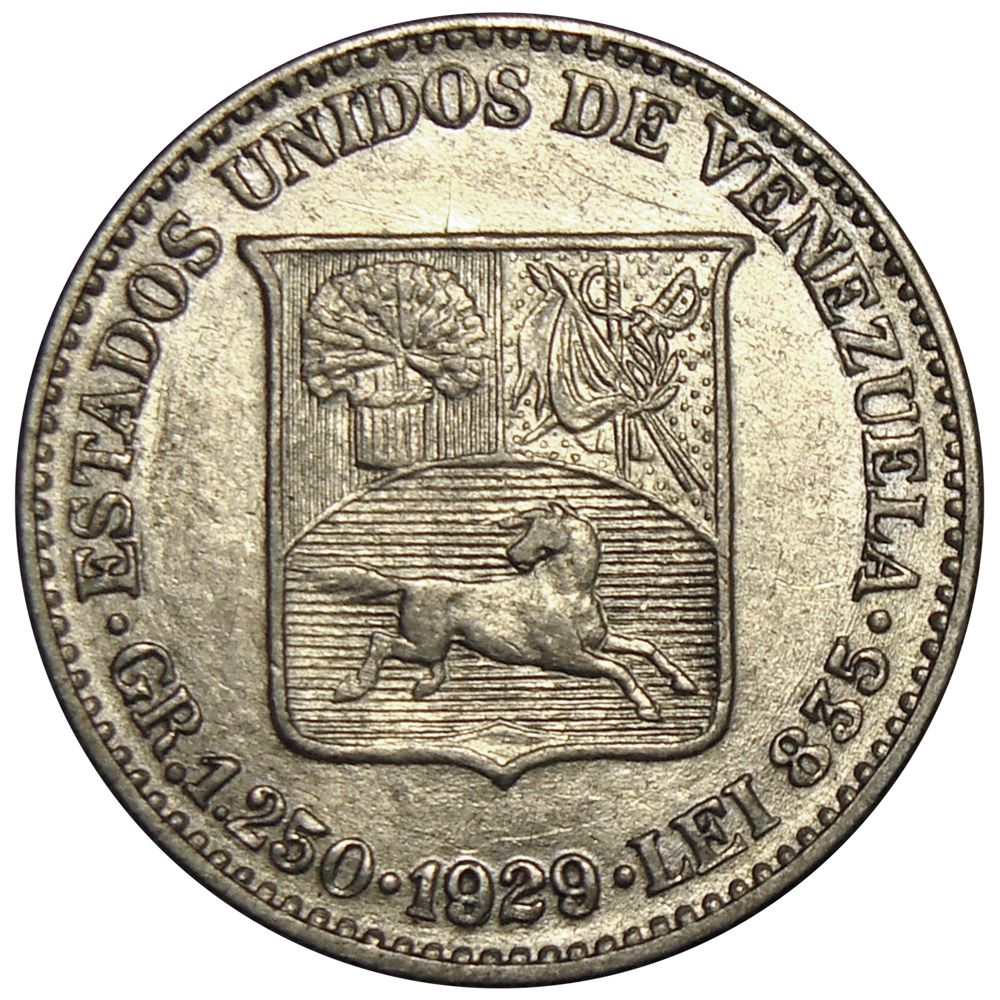 Moneda Plata ¼ Bolivar de 1929 Medio  - Numisfila