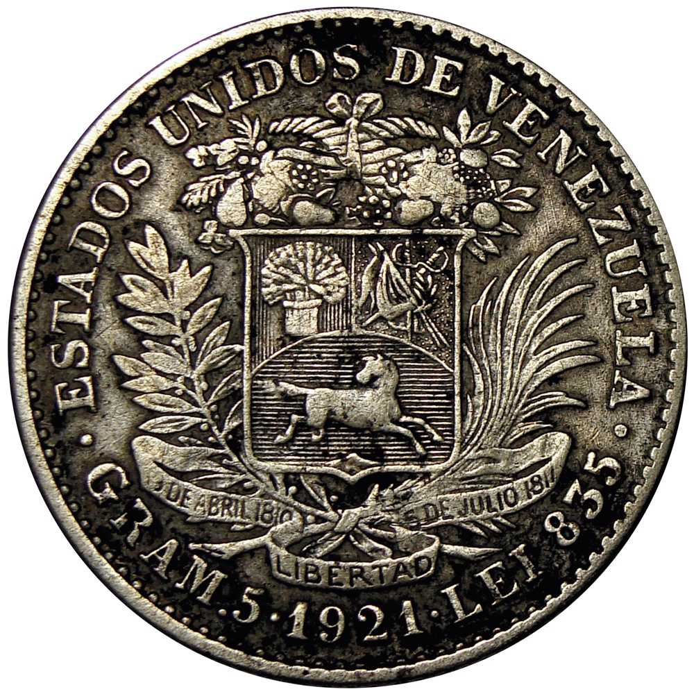 Moneda de Plata 1 Bolivar de 1921  - Numisfila