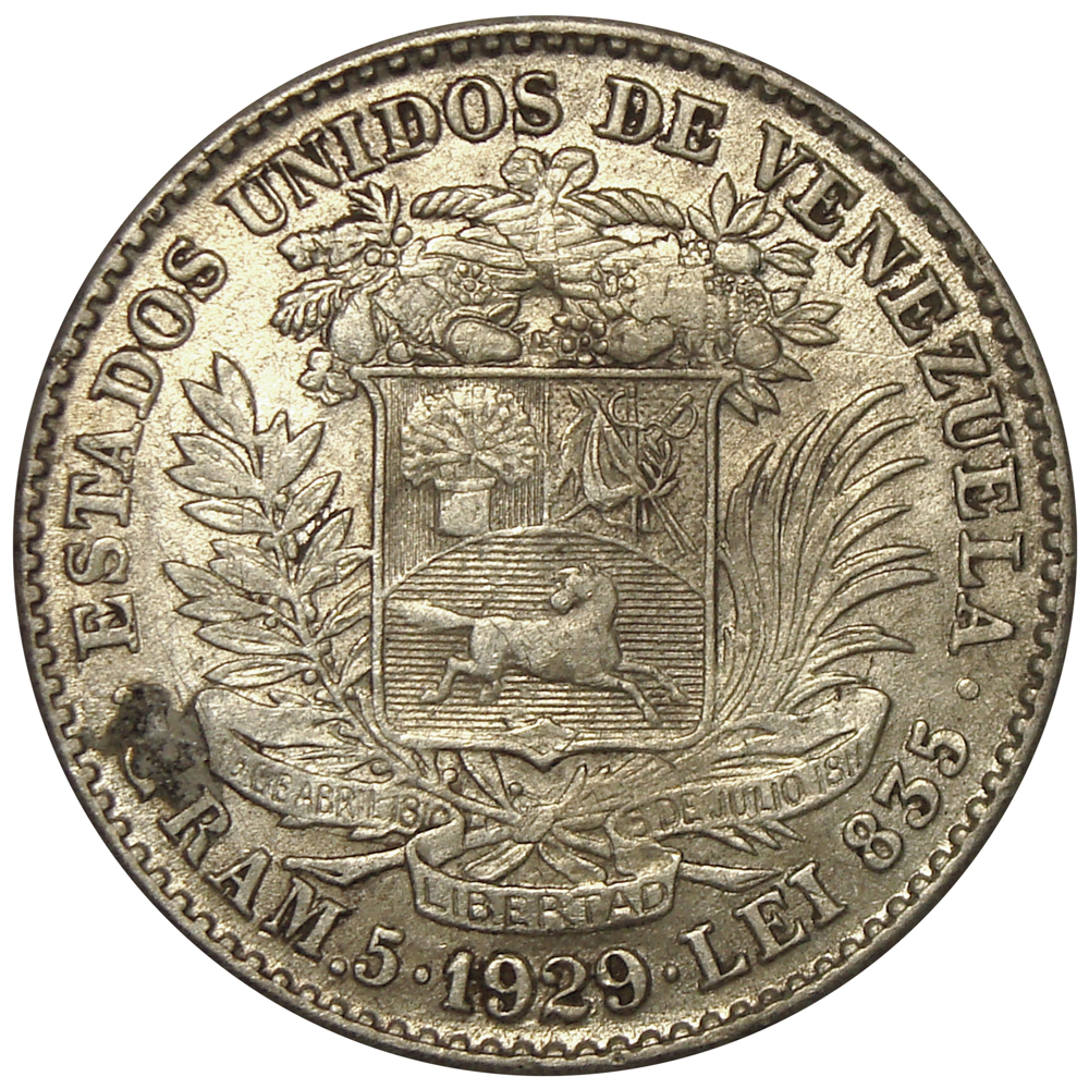 Agradable Moneda Plata 1 Bolivar 1929  - Numisfila