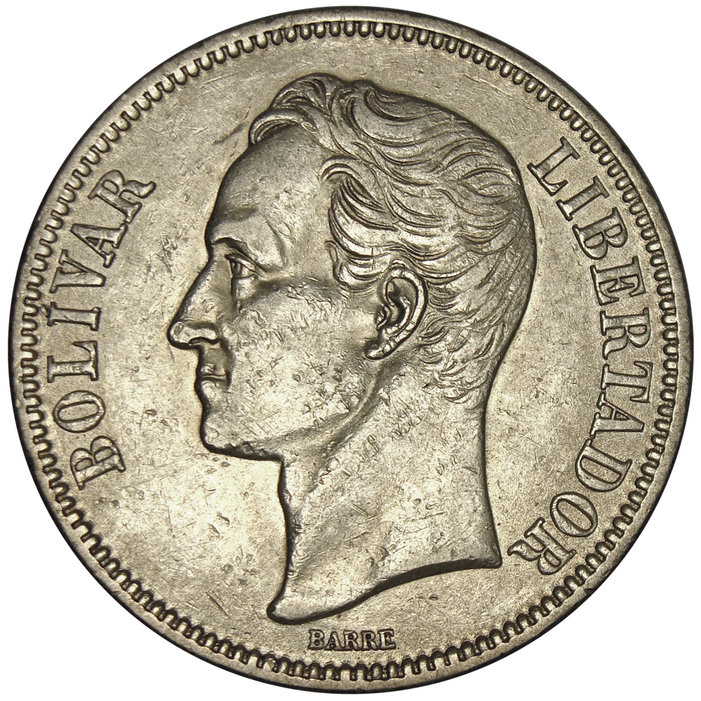 Excelente Moneda 5 Bolívares 1924 Variante 9 Bajo  - Numisfila