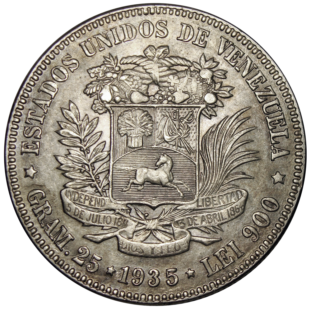 Moneda de Plata 5 Bolívares - Fuerte 1935 - Numisfila