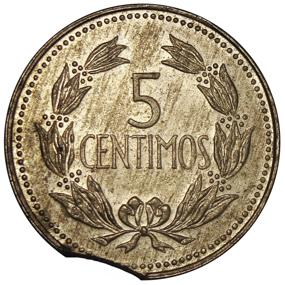 Error Clip en Cospel Moneda 5 Céntimos 1971 - Puya  - Numisfila