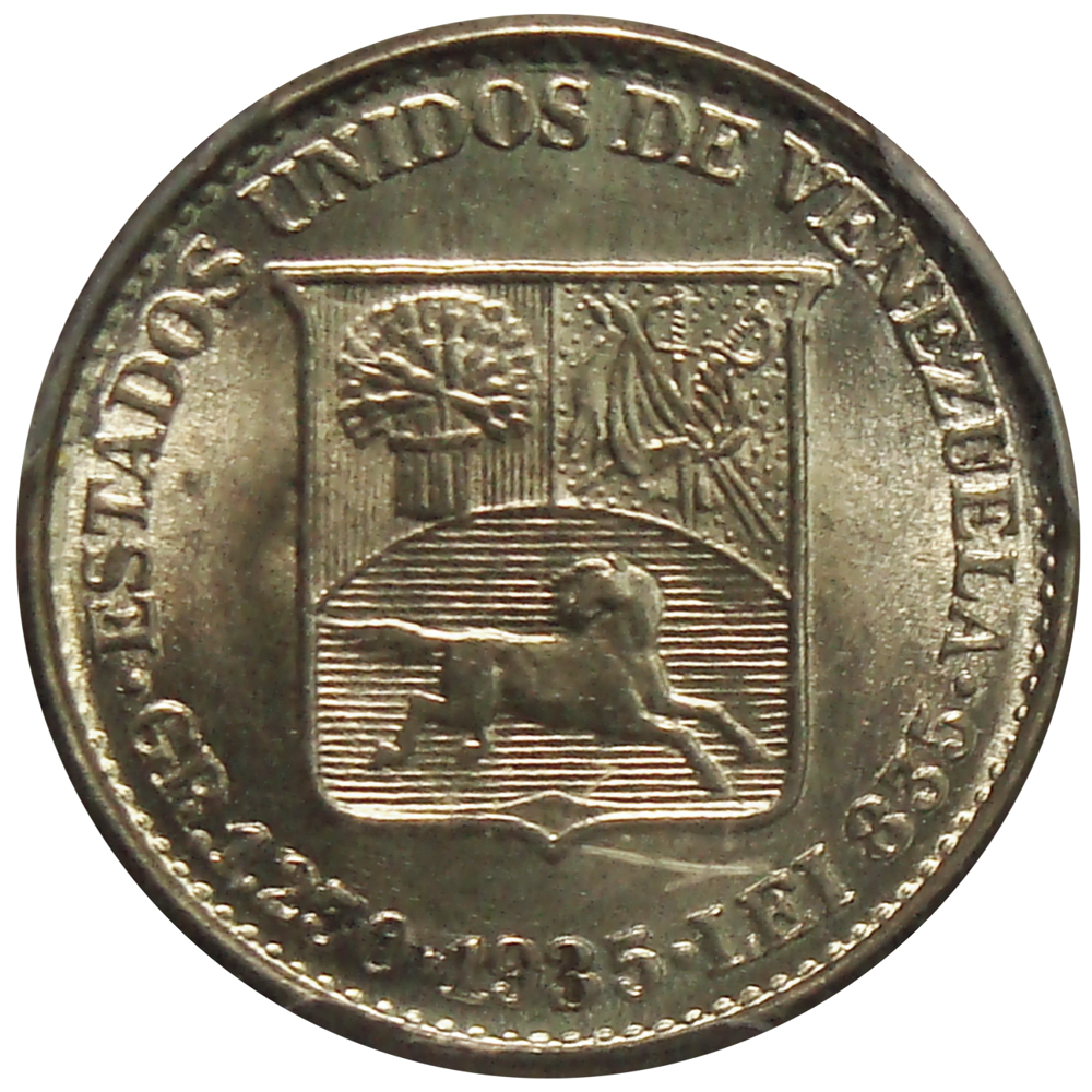 Moneda de Plata 25 Céntimos 1935 PCGS MS63   ¼ de Bolivar - Medio  - Numisfila