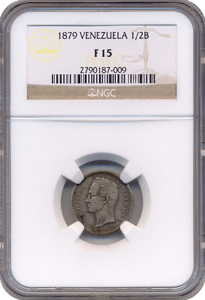 Difícil Moneda 50 Céntimos 1879  NGC F 15 -  ½ Bolívar  - Numisfila