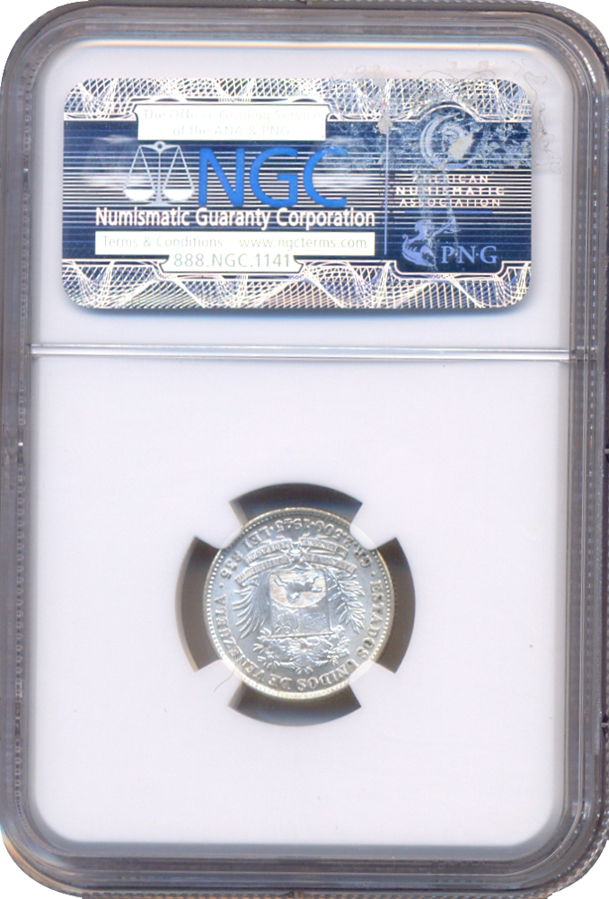 Moneda 50 Céntimos 1945 Cápsula NGC MS 64  ½ Bolívar - Real de Plata  - Numisfila