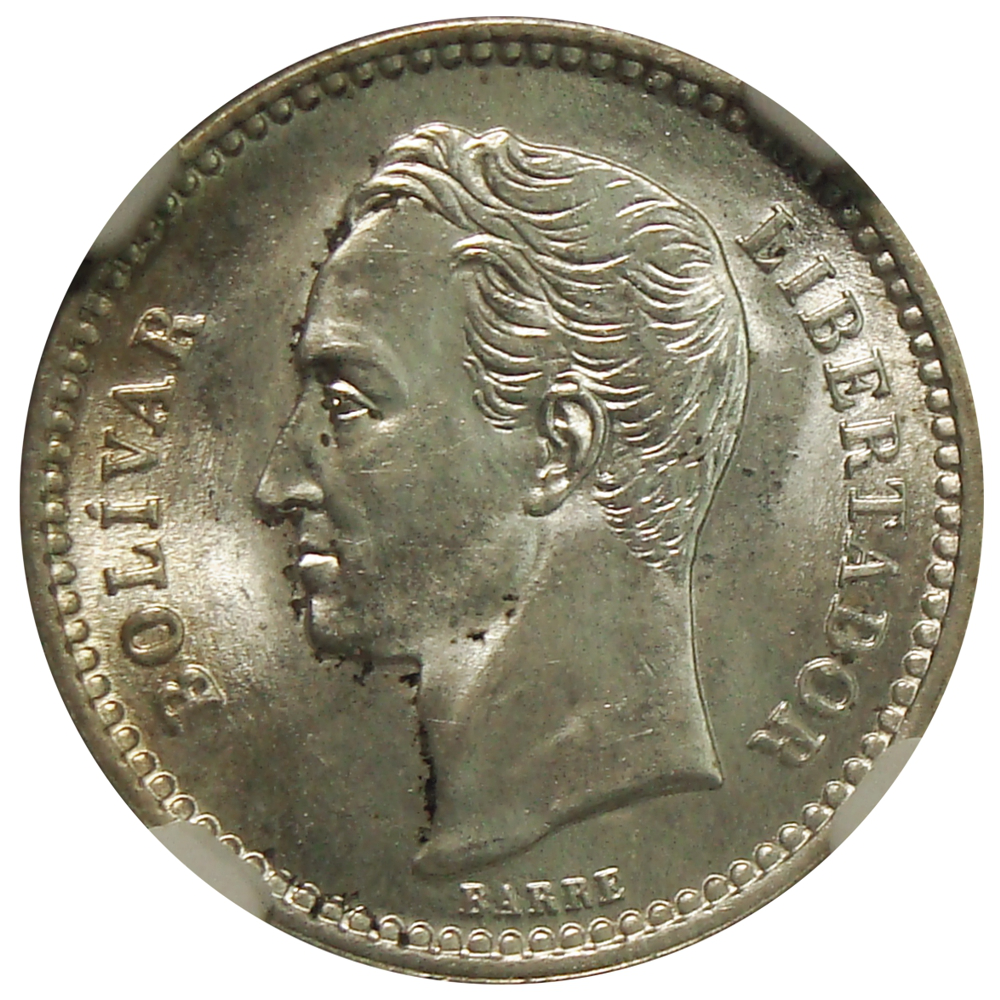 Moneda 50 Céntimos 1945 Cápsula NGC MS 64  ½ Bolívar - Real de Plata  - Numisfila