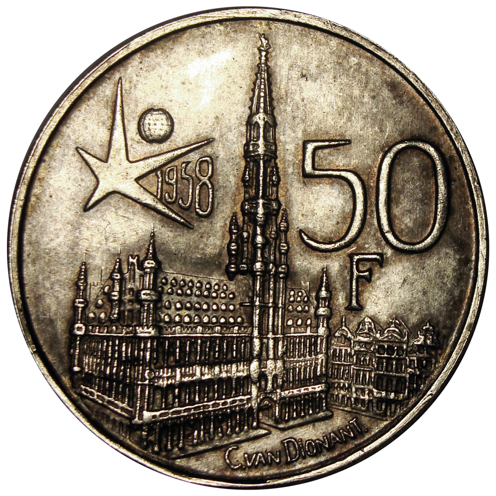 Moneda Plata Bélgica 50 Francos 1958 Baudouin   - Numisfila