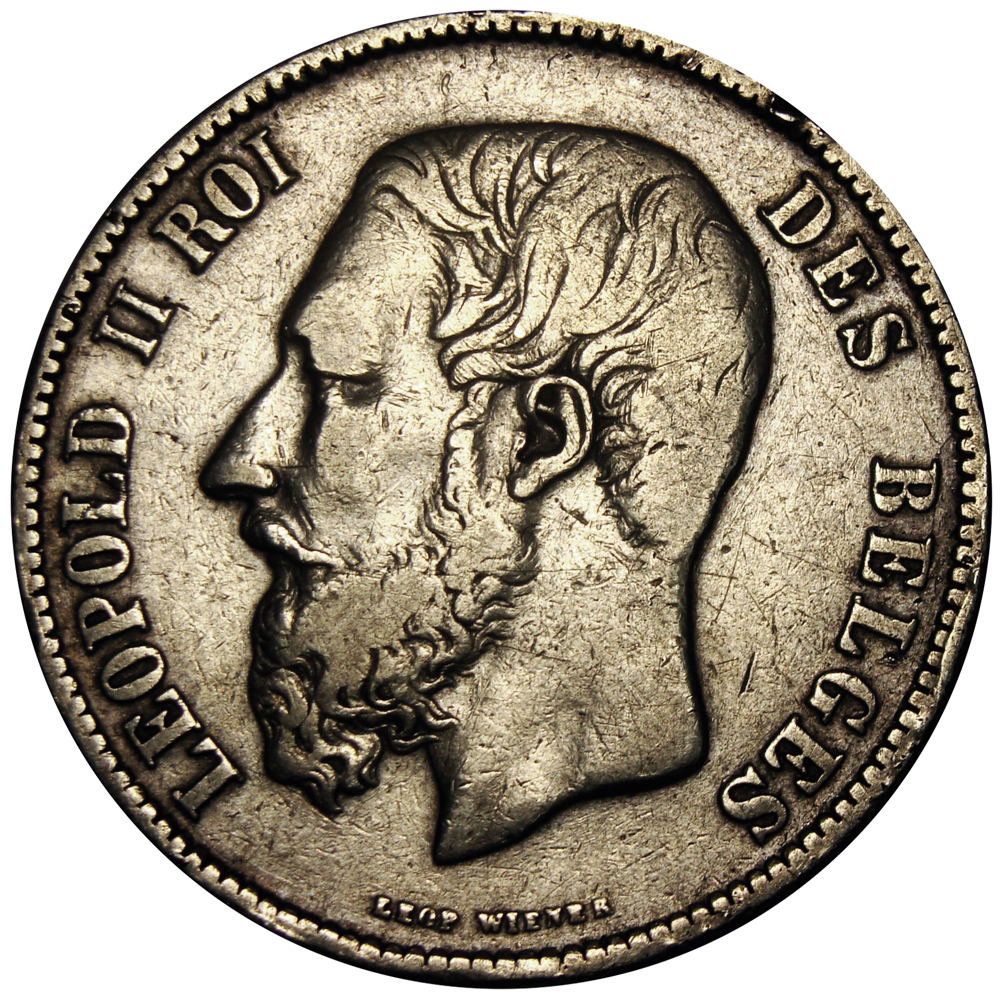 Moneda Plata Bélgica 5 Francos 1870 Leopold II  - Numisfila
