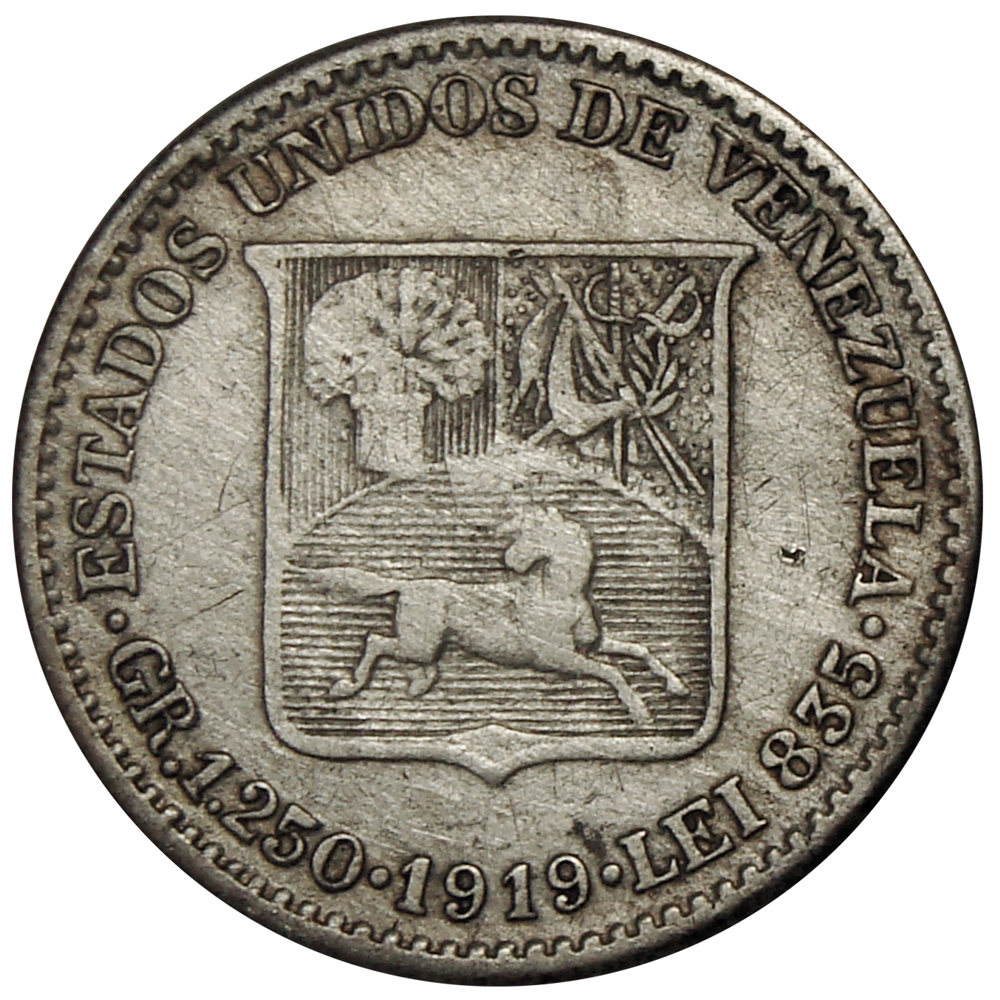 Moneda 25 Céntimos 1919 Medio - ¼ Bolívar - Numisfila