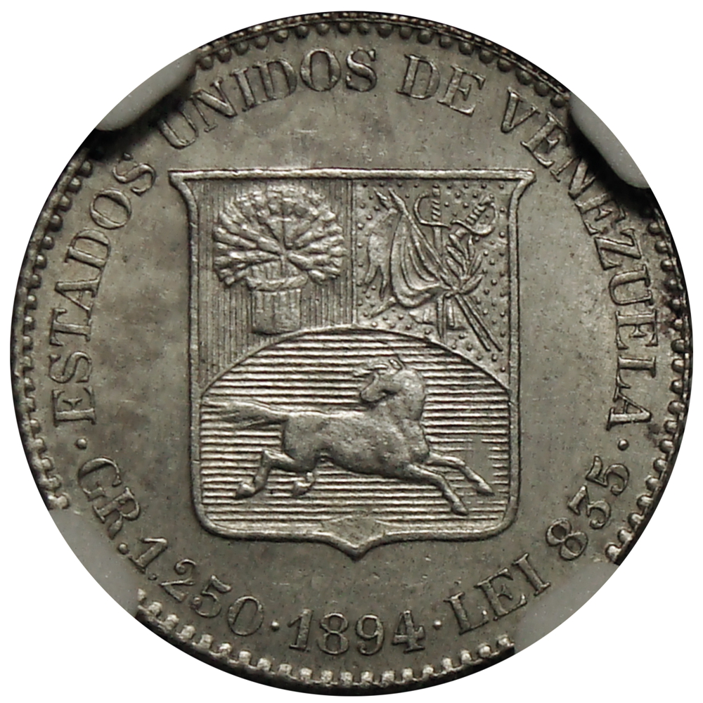 Medio 1894 - ¼ de Bolívar Cápsula NGC AU DETAILS Moneda Plata   - Numisfila