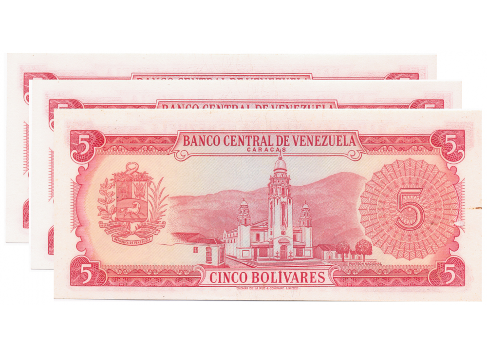 Trío Billetes 5 Bolívares 1974 C8 Seriales C11743533 al C11743535  - Numisfila