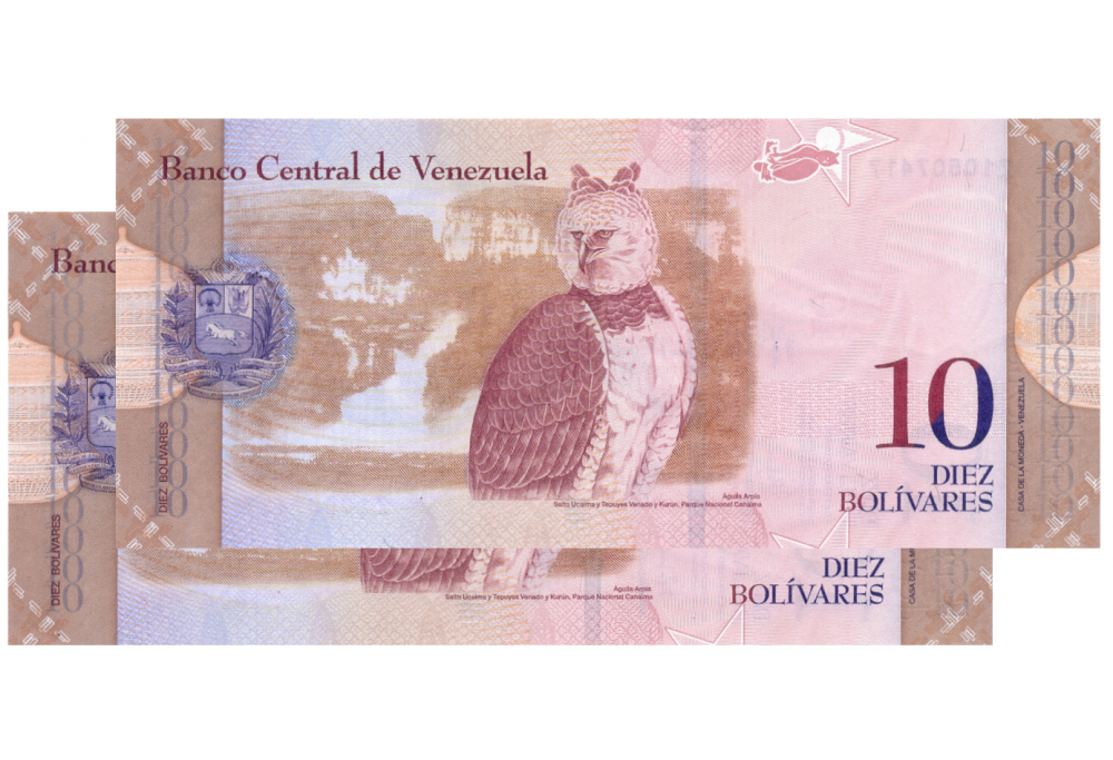 Reposición Z8 Pareja Billetes 10 Bolívares 2011 Seriales Z10507417 y Z10507418 Consecutivos  - Numisfila