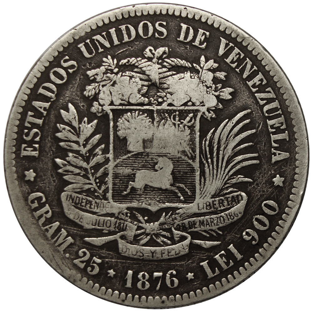 Venezolano 1876 - Popularmente 1er Fuerte Moneda de Plata  - Numisfila
