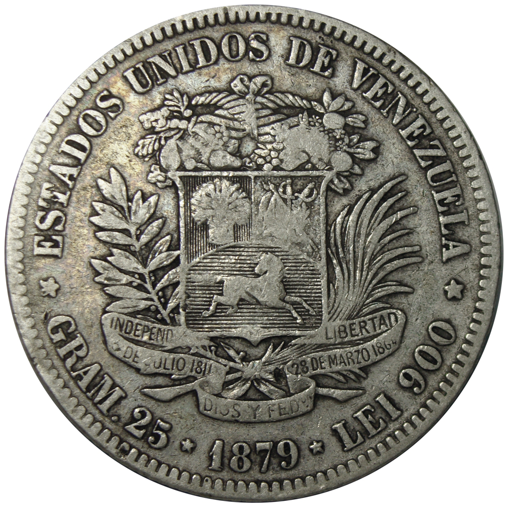 Fuerte Moneda de Plata 5 Bolívares 1879 - Numisfila