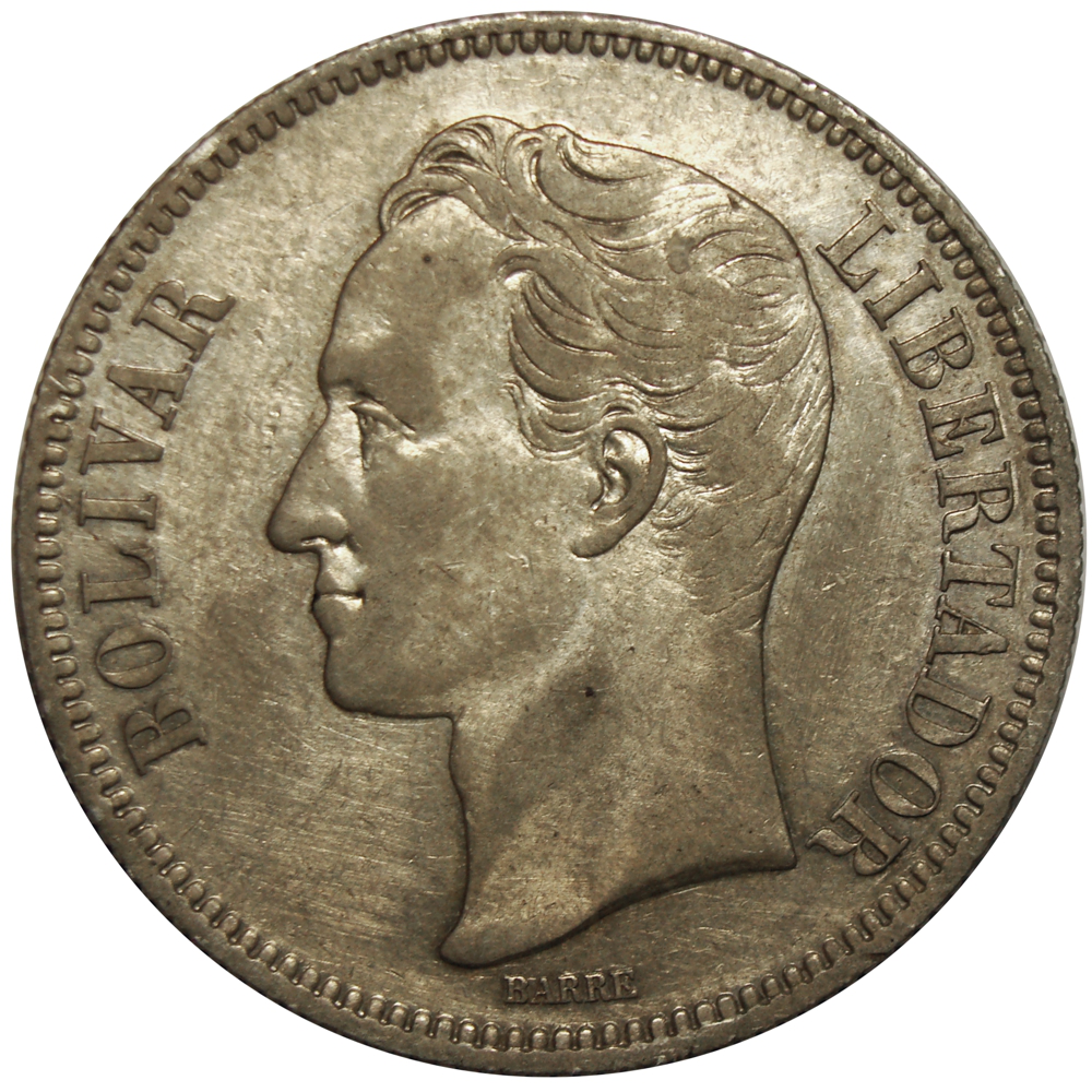 Fuerte Moneda de Plata 5 Bolívares 1886 Fecha Normal  - Numisfila