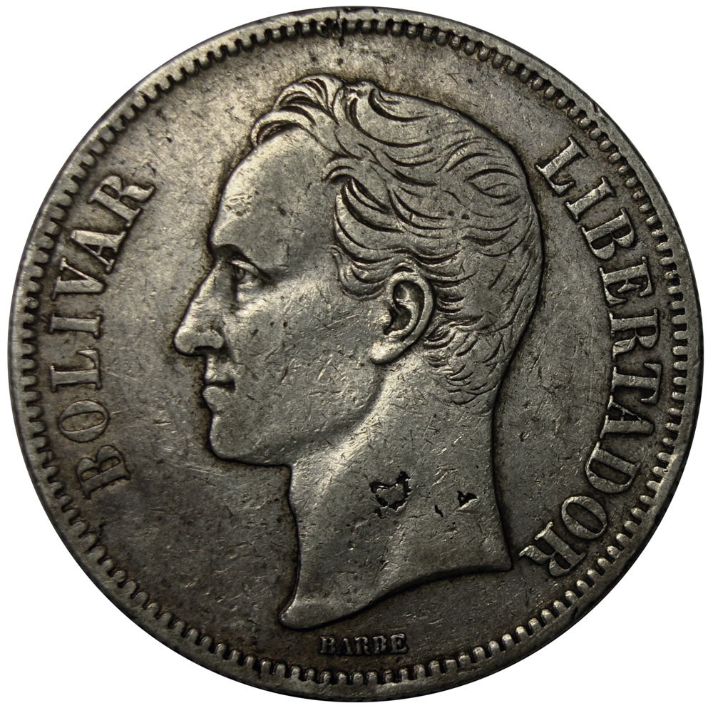 Moneda 5 Bolívares - Fuerte de Plata 1889  - Numisfila