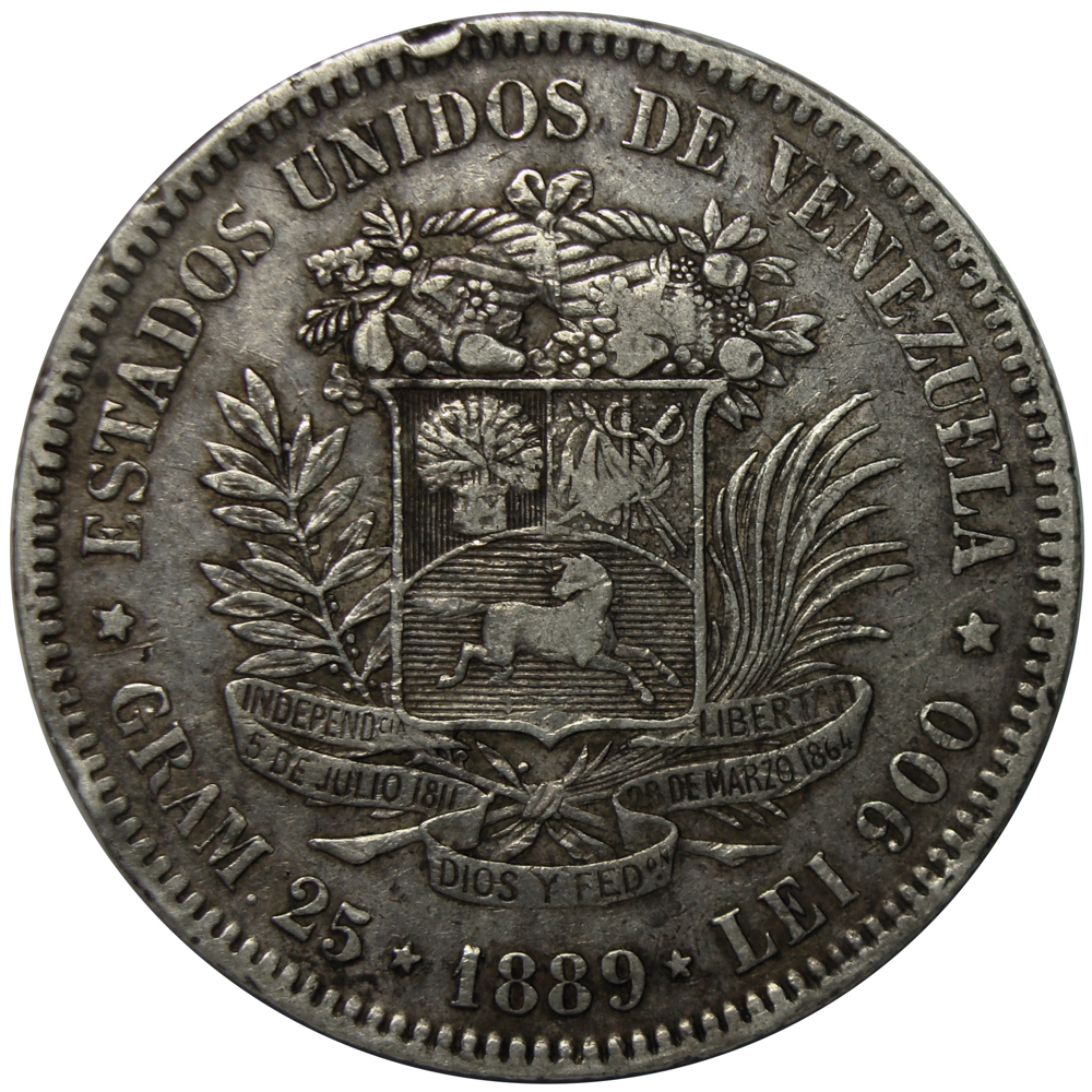 Moneda 5 Bolívares - Fuerte de Plata 1889 - Numisfila
