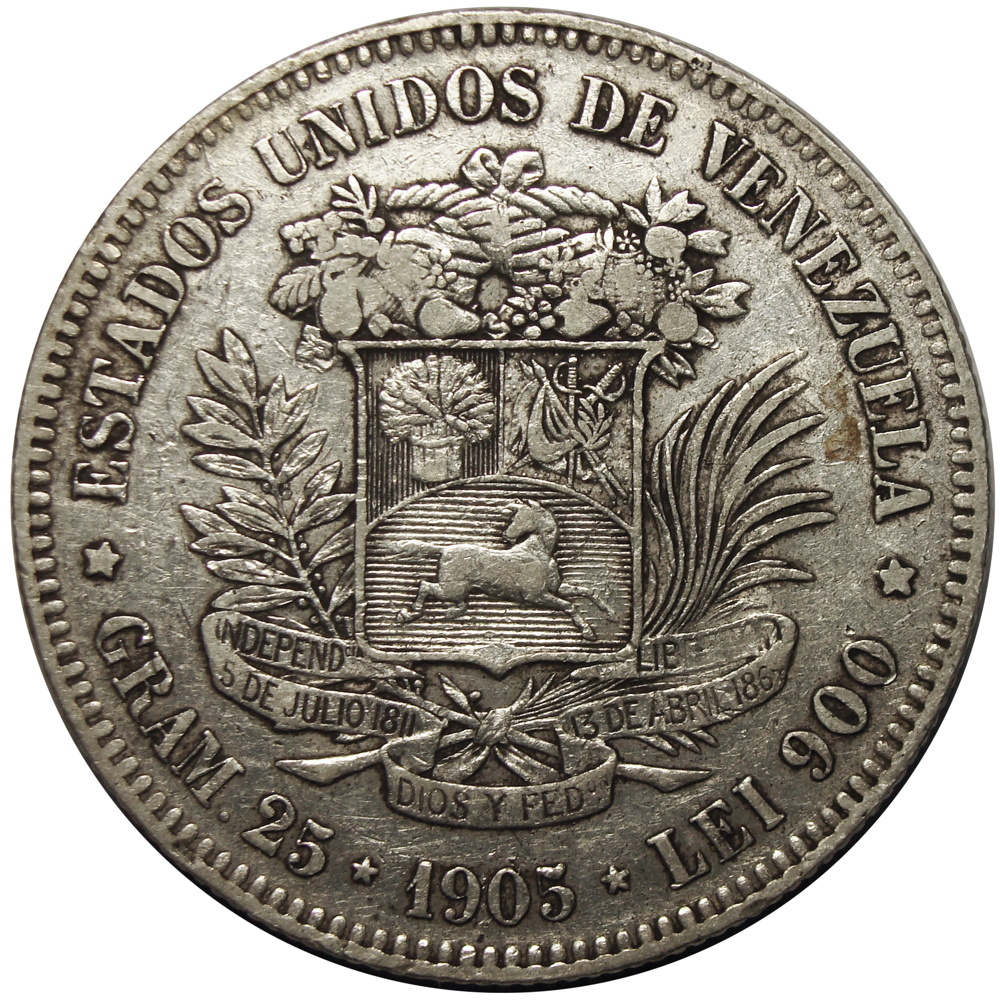 Moneda de Plata 5 Bolívares Fuerte 1905 - Numisfila