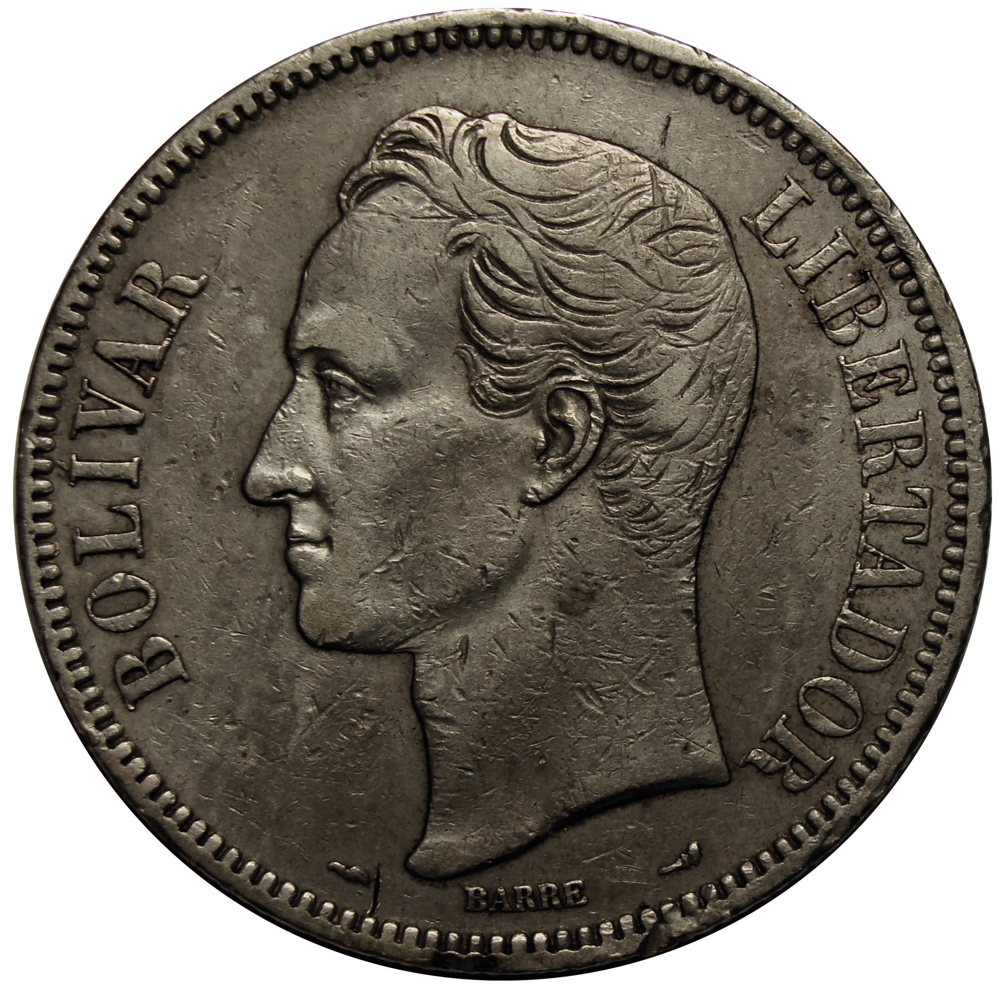 Moneda 5 Bolívares 1910 Cero Ovalado - Fuerte de Plata  - Numisfila