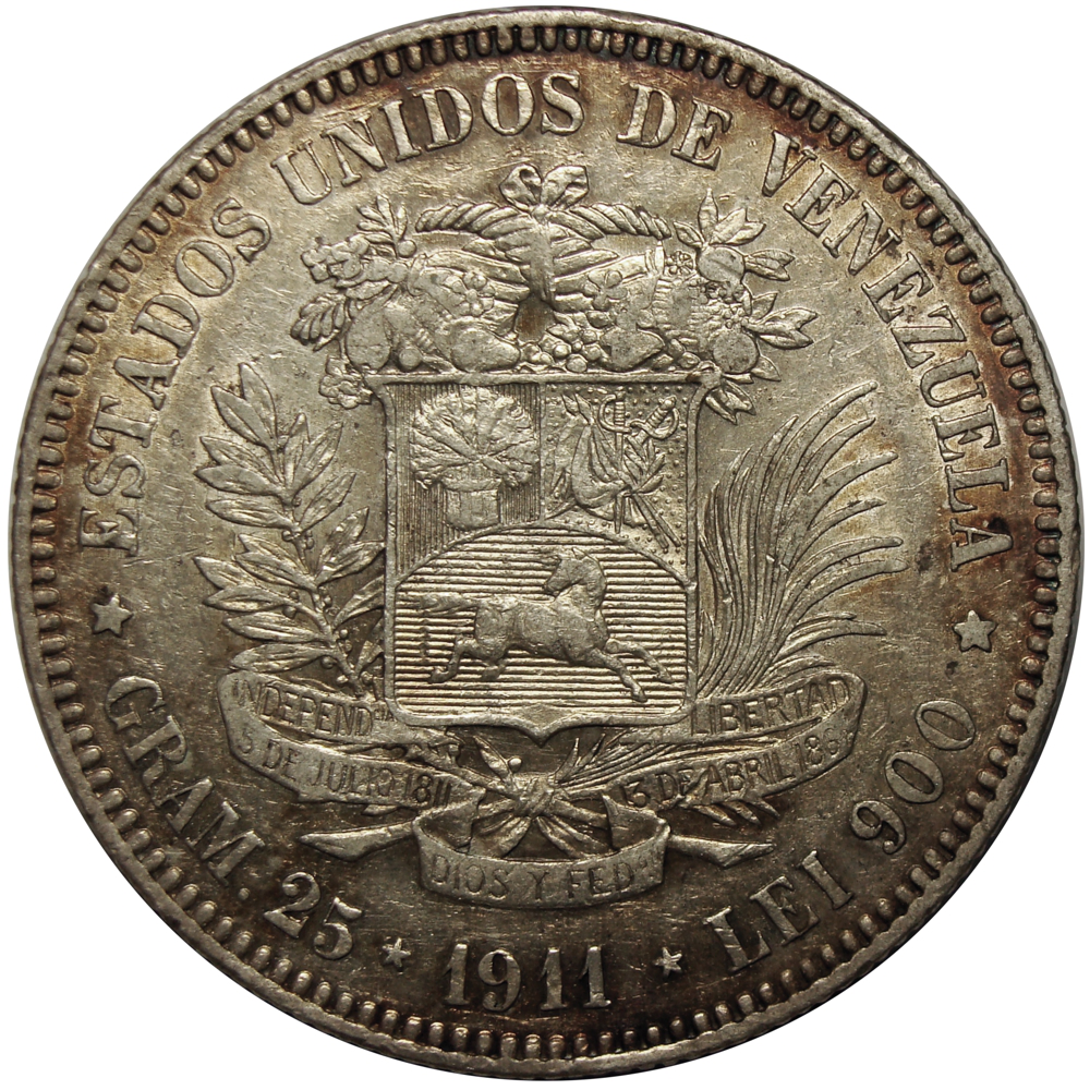 Moneda de Plata 5 Bolívares Fuerte 1911  - Numisfila
