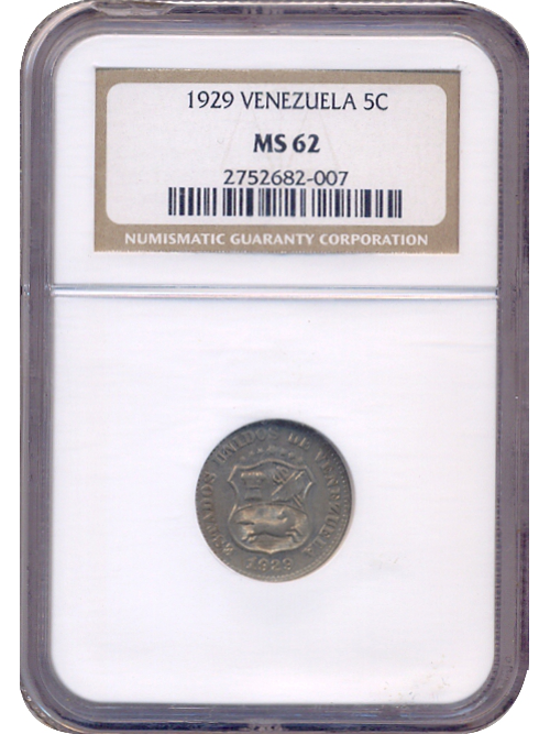 Excelente Moneda 5 Céntimos 1929 - Puya NGC MS 62 - Numisfila