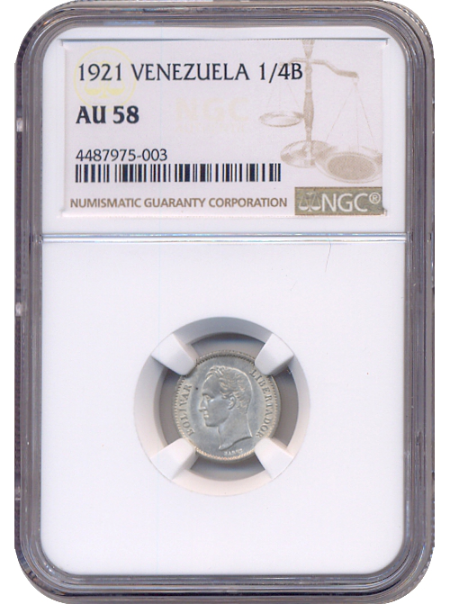 Moneda 25 Céntimos 1921 Variante 2 Bajo NGC AU 58   Medio de Plata - Numisfila