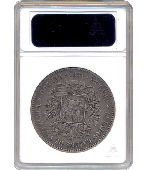 Moneda de Plata 5 Bolívares 1887 ANACS EF 40 DETAILS  - Numisfila