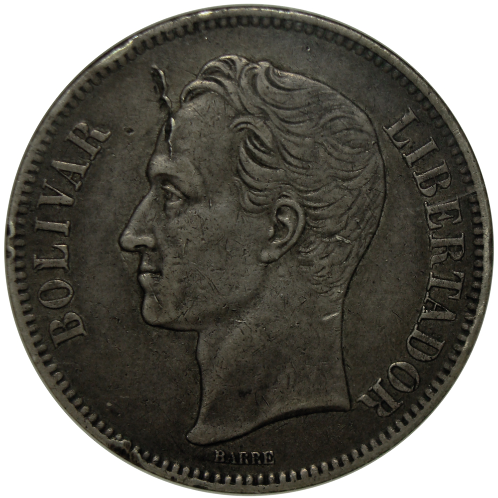 Moneda de Plata 5 Bolívares 1887 ANACS EF 40 DETAILS  - Numisfila