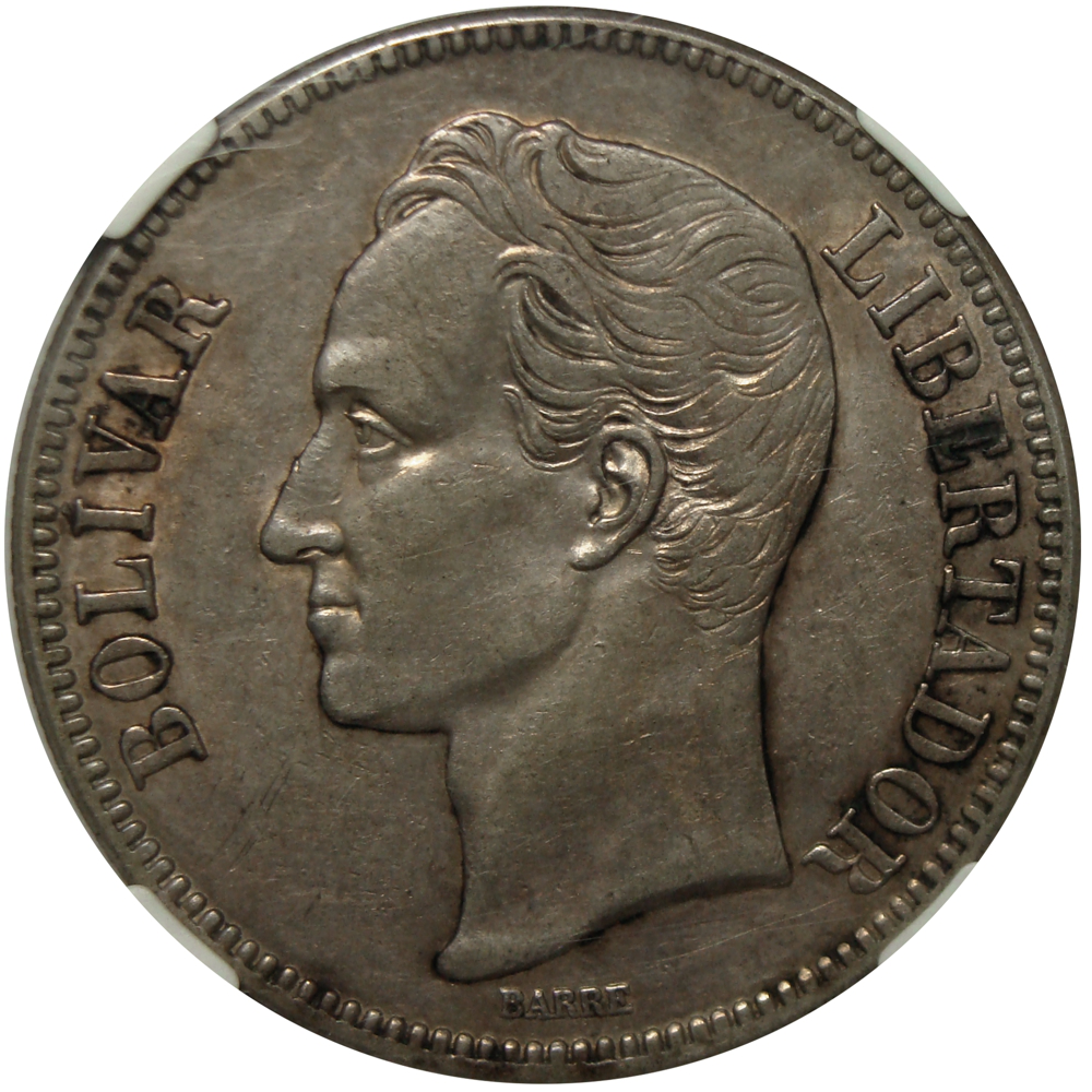 Moneda de Plata 5 Bolívares Fuerte 1919 NGC AU 50  - Numisfila
