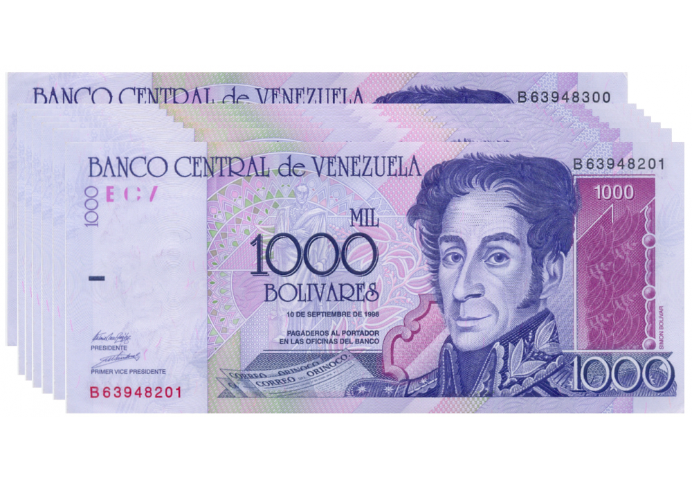 Paca 100 Billetes 1000 Bolívares 1998 B8 Seriales B63948201 - B63948300  - Numisfila