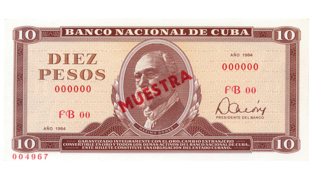 Billete Muestra Cuba 10 Pesos 1984  #004967 - Numisfila