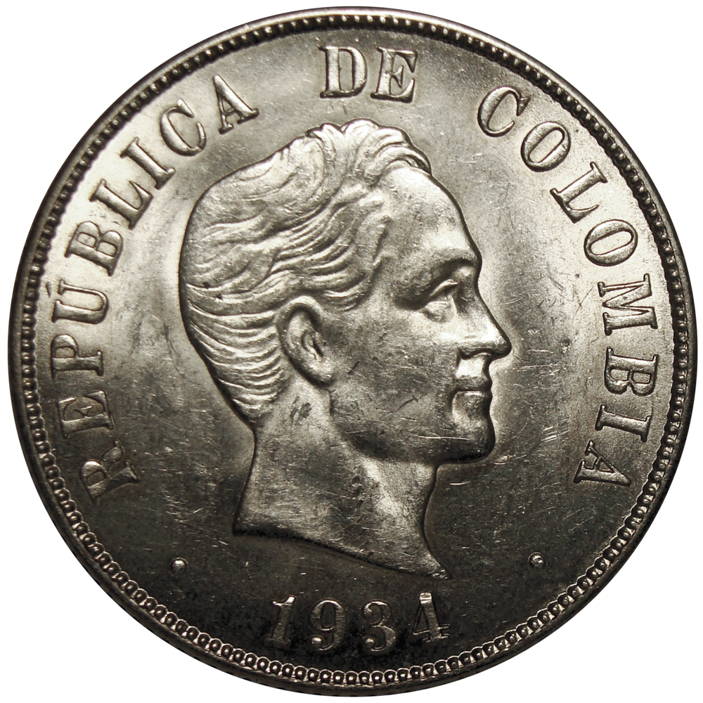 Moneda de Plata Colombia 50 centavos 1934 Simón Bolívar  - Numisfila