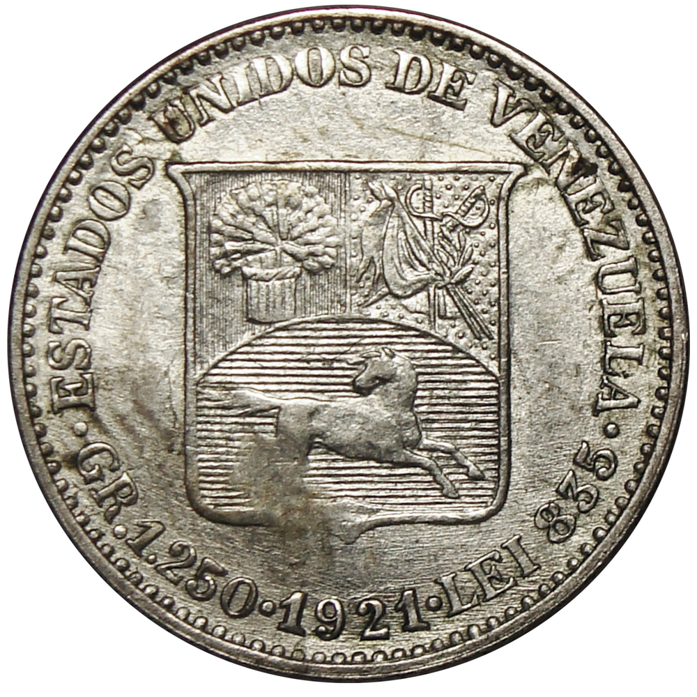 Moneda 25 Céntimos 1921 ¼ de Bolívar - Medio de Plata - Numisfila