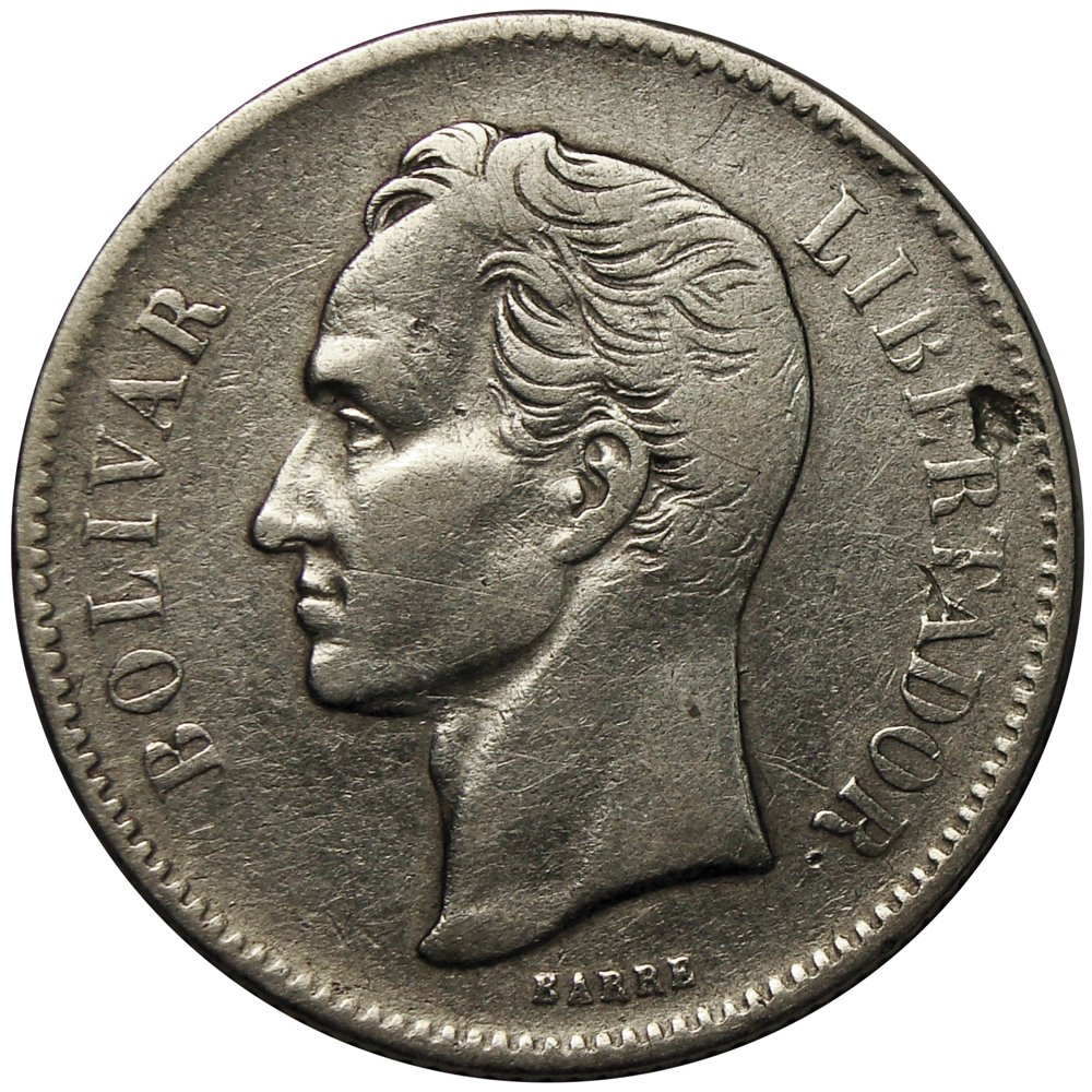 Difícil Moneda 2 Bolívares 1879 1er año de la denominación  - Numisfila
