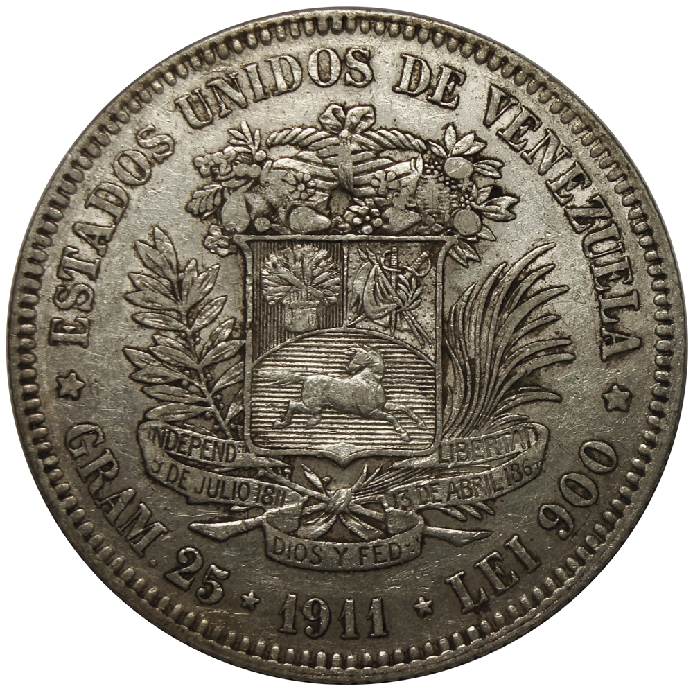 Moneda de Plata 5 Bolívares Fuerte 1911 - Numisfila