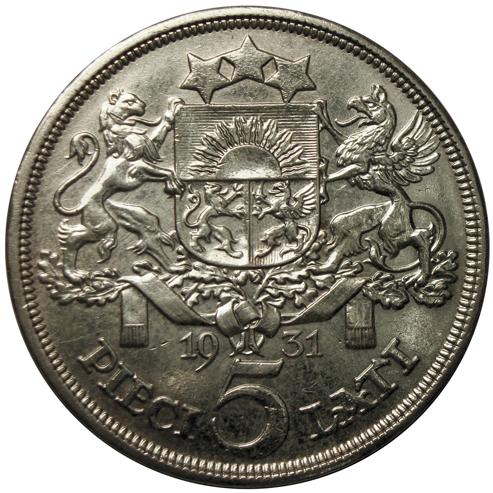 Moneda de Plata Letonia 5 Lati 1931 Milda  - Numisfila