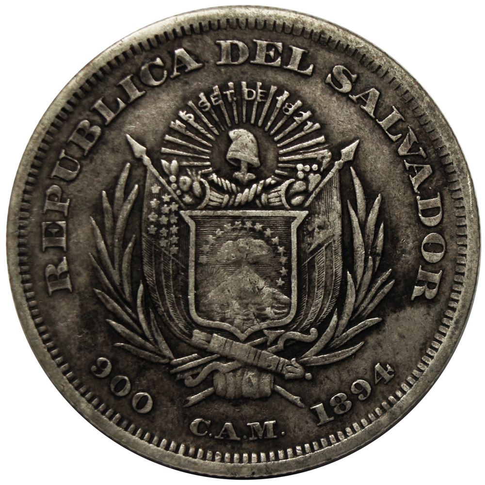 Moneda de Plata El Salvador 1 Peso 1894 - Cristóbal Colón  - Numisfila
