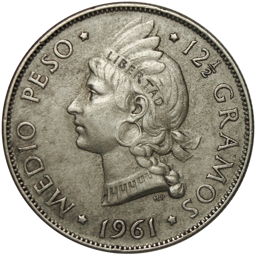Moneda de Plata República Dominicana ½ Peso 1961 - Numisfila