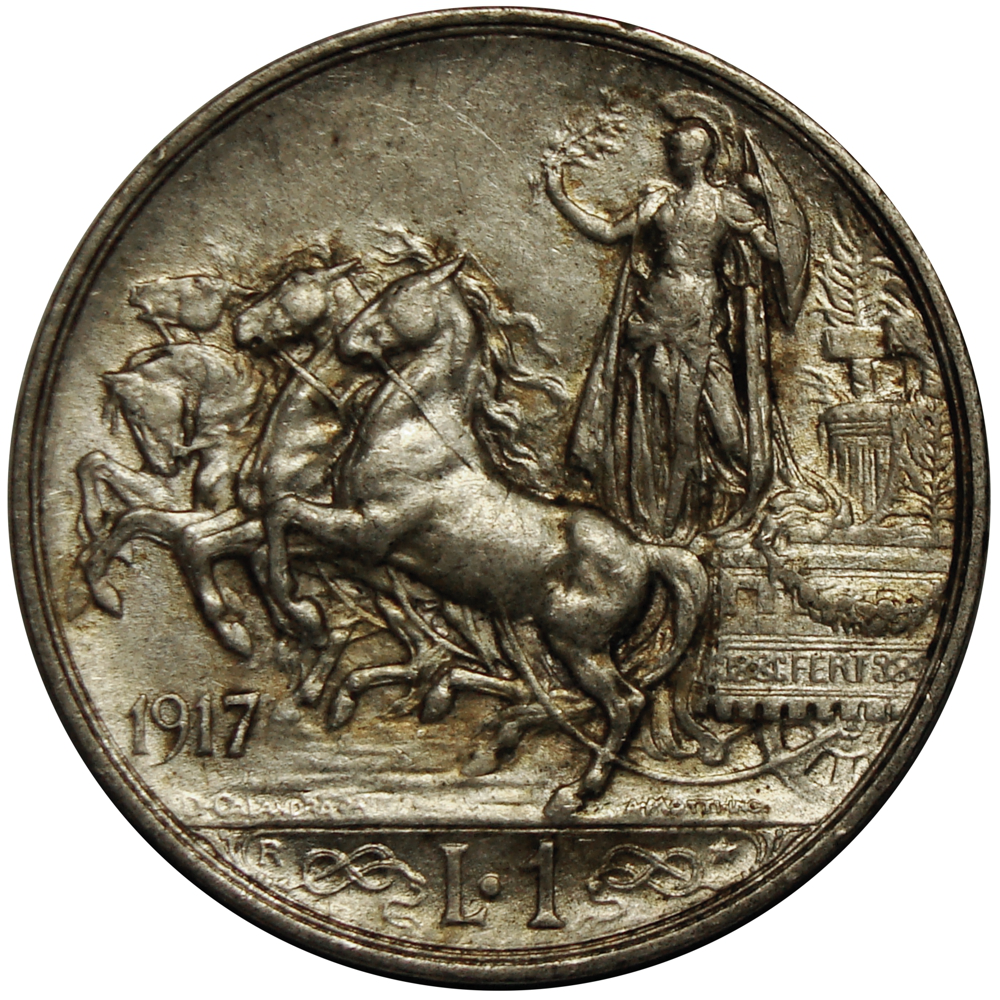Moneda de Plata Italia 1 Lira 1917 Vittorio Emanuele III  - Numisfila