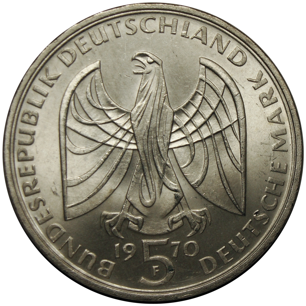 Moneda de Plata Alemania 5 Marcos 1970 - Beethoven  - Numisfila