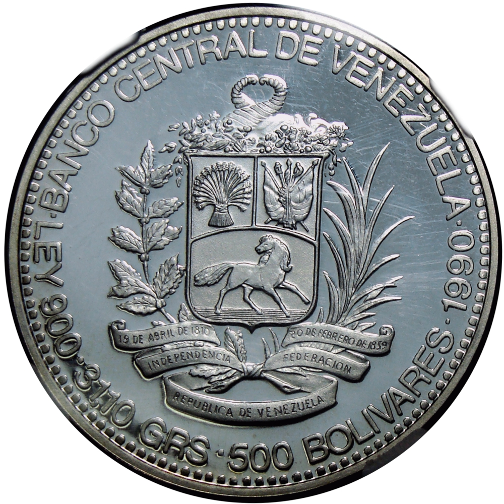 Moneda 500 Bolívares Páez 1990 NGC PF 69 Ultra Cameo   - Numisfila