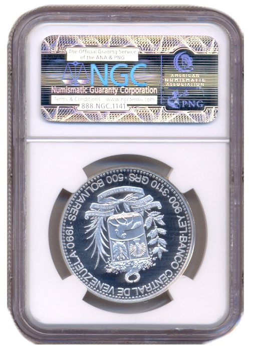 Moneda 500 Bolívares Páez 1990 NGC PF 69 Ultra Cameo   - Numisfila