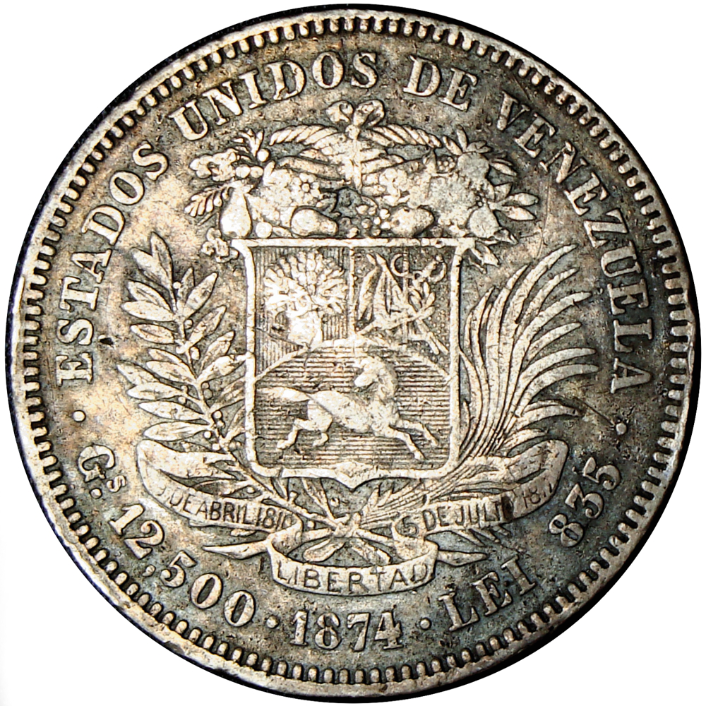 Moneda 50 Centavos 1874 Ceca Adentro - 5 Reales - Numisfila