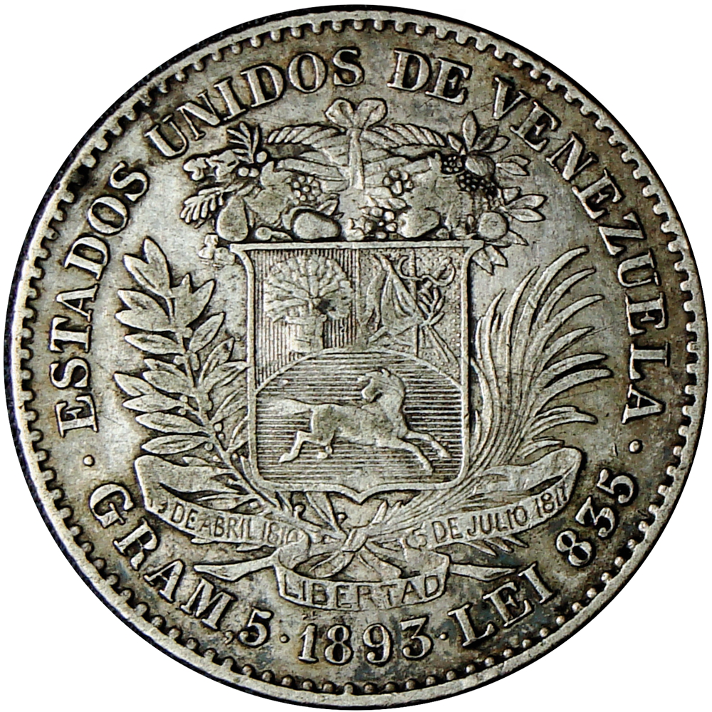 Moneda de Plata 1 Bolívar 1893 - Numisfila