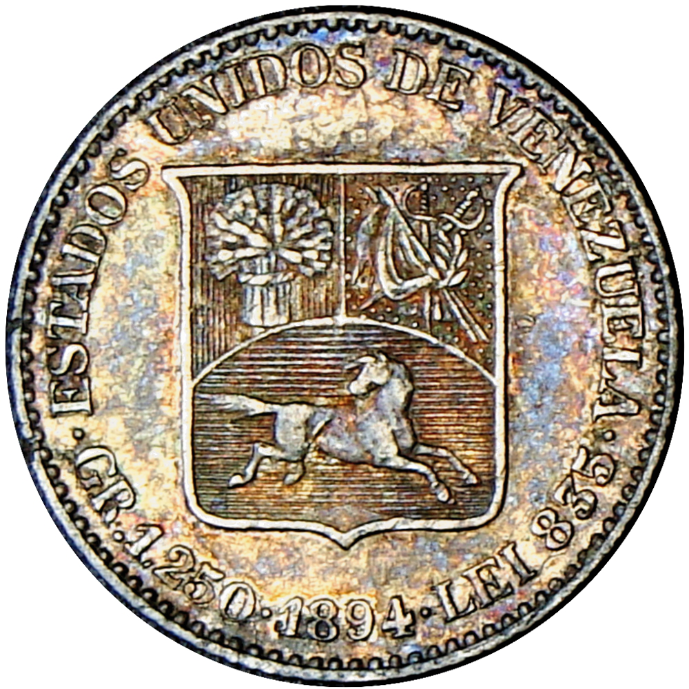 Medio Moneda de Plata 25 Céntimos 1894 - ¼ de Bolívar - Numisfila